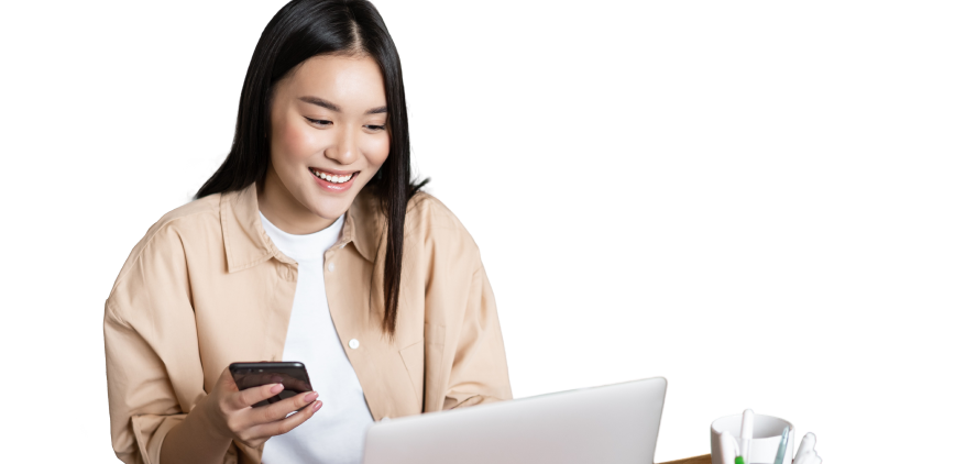 Woman with laptop smiling